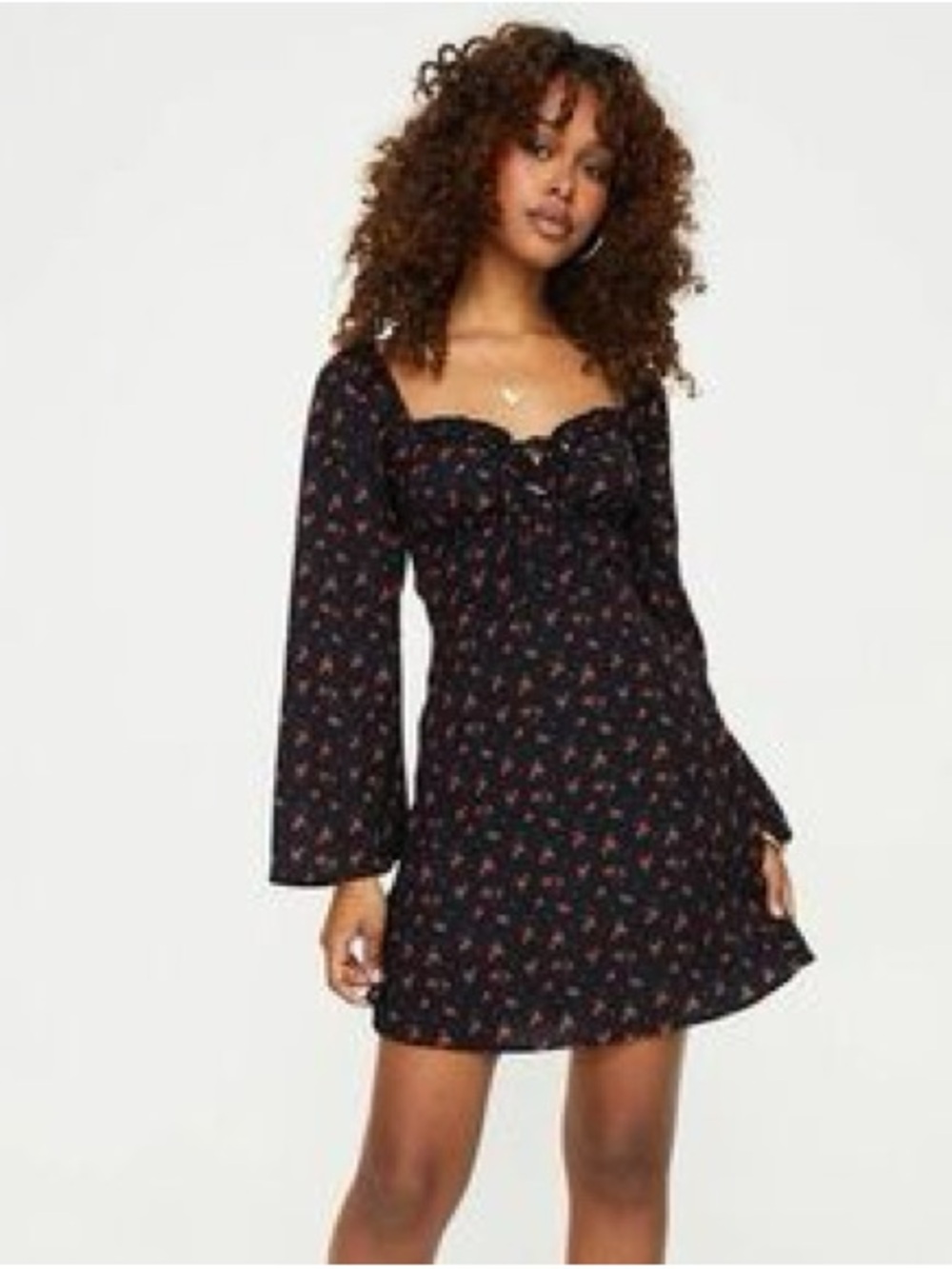 Princess Polly Black Mini Dress with Red Floral Print
